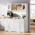 Hutch Cabinet with Storage, 65' Tall Kitchen Pantry with Power Outlet, Double Pull Out Trash Can Cabinet, Kitchen Hutch with Countertop and Drawers, Modern Pantries for Home, White