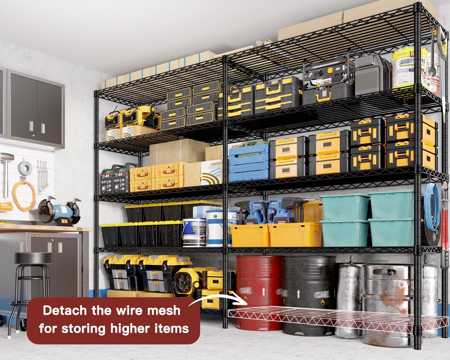 PrimeZone 5 Tier 72' W x 16''D x 76''H Metal Storage Wire Shelves - Heavy Duty Standing Garage Shelving Unit, Adjustable Steel Wire Rack Utility Shelf for Warehouse Kitchen Pantry Corner, Black