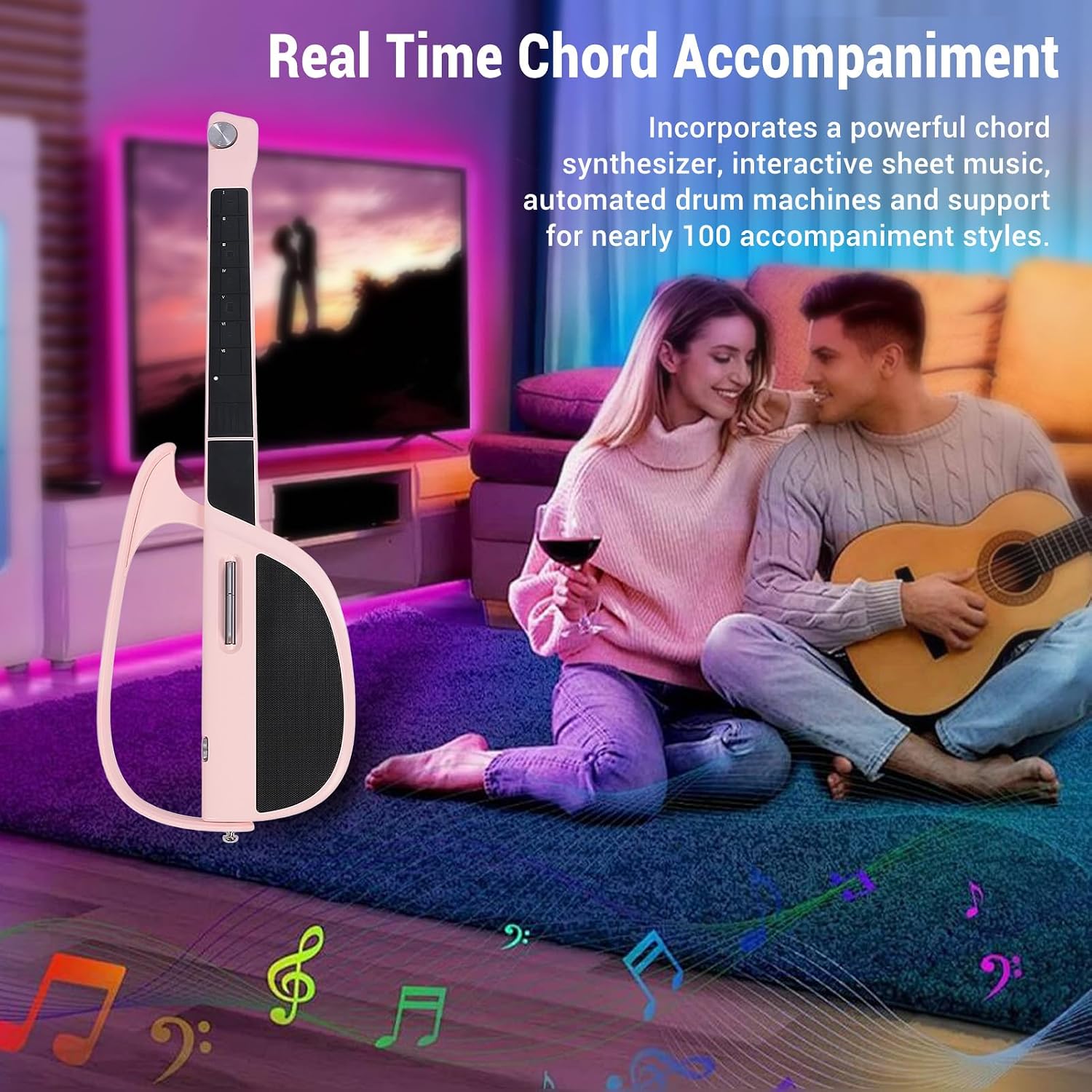 Stringless Guitar, Innovative Stringless Acoustic Electric Guitar, C1 Portable Foldable, for Beginners, Adults, Enthusiasts ()