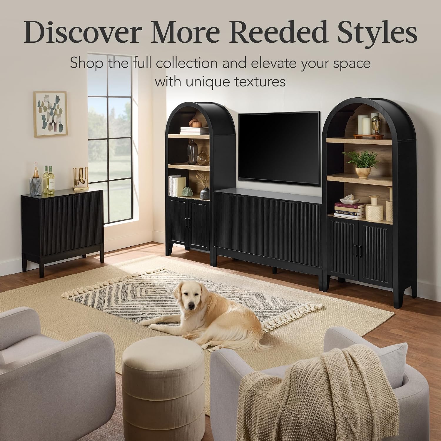 Best Choice Products 2-Door Modern Storage Cabinet, Buffet, Sideboard, Media Cabinet, Cupboard, Entryway Accent Table, Bookcase w/Reeded Panels and Adjustable Shelves – Black
