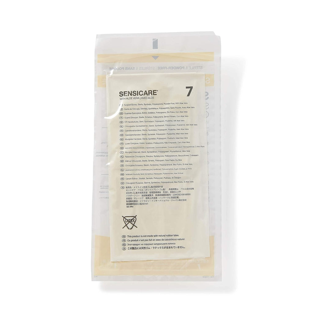 Medline SensiCare Surgical Gloves with Aloe Vera, Powder-Free, Sterile, Size 7, White (Pack of 100)