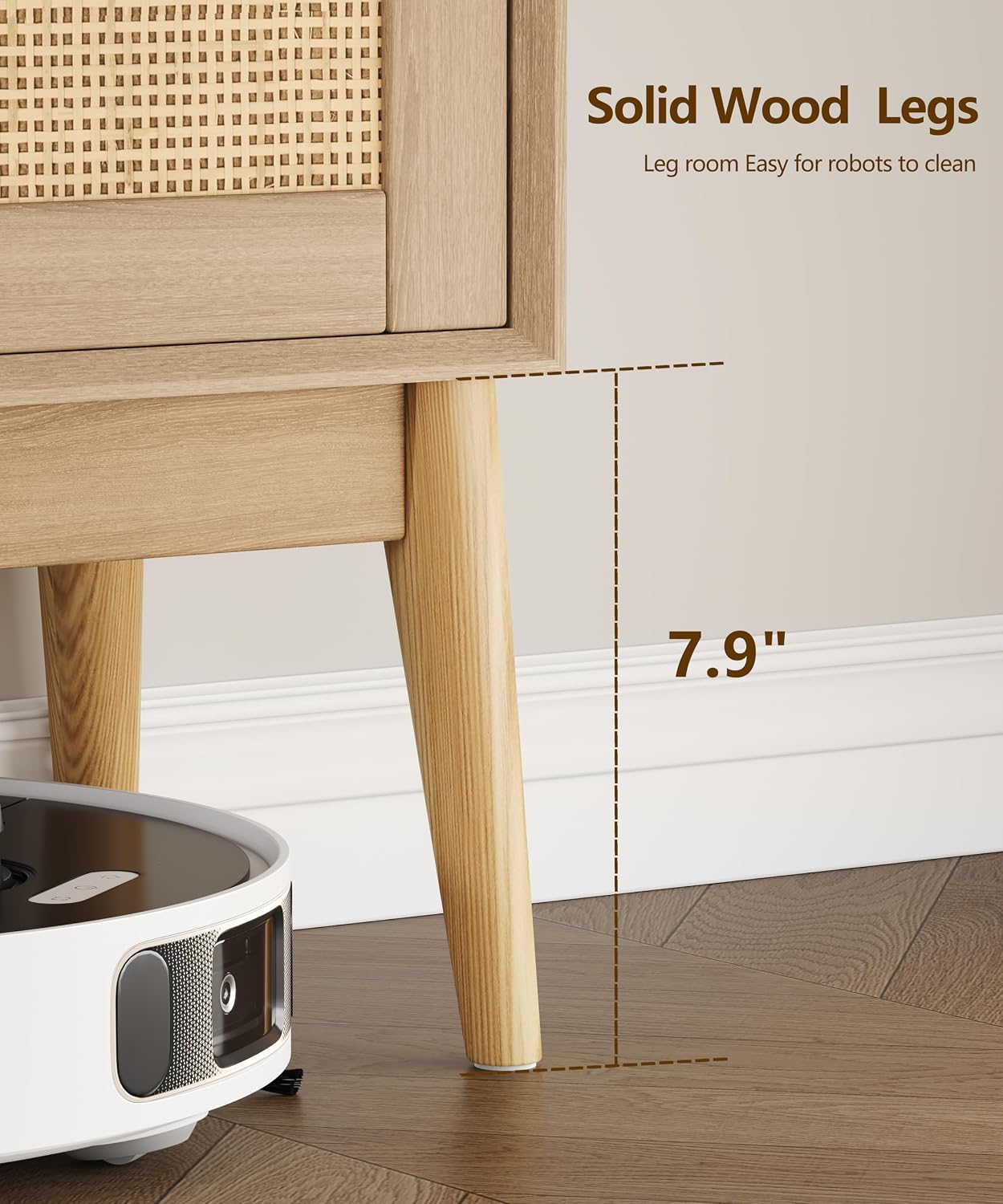 Keehusux 55' Rattan Tall Storage Cabinet, Bathroom Floor Cabinet with 2 Doors, Adujustable Shelf and Solid Wood Legs, Cupboard, Kitchen Pantry for Living Room, Dining Room, Natural KES020MCWG