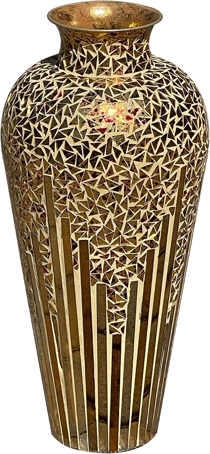 Tall Mosaic Floor Vase 22 Inch – Handmade Multi Golden Sands Glass Mosaic Vase for Pampas Grass & Flowers | Decorative Metal for Living Room, Entryway, Bedroom & Table Centerpiece Decor