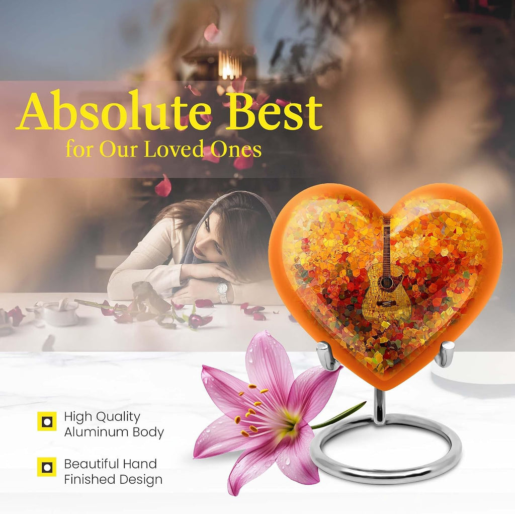 Guitar Urn - Heart Urns - Cremation Boxes for Human Ashes - Human Urns for Ashes Dad - Unique Urn for Ashes for Women - Urns for Ash Male - Burial Urn for Women Ashes - 8Inch Large Urn