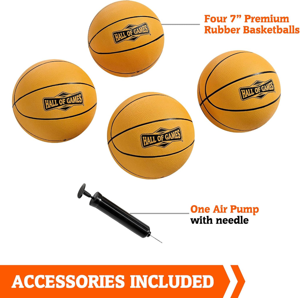 Hall of Games EZ Fold Premium Indoor Arcade Basketball Game with Steel Frame and Polycarbonate Backboard, Dual Shot Electronic Scoring with 6 Size 3 Balls Included, Perfect for Basement Game Rooms