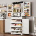 72' Kitchen Pantry Cabinet, Pantry Storage Cabinet with 8 Door Shelves and 3 Pull Out Shelves, Tall Pantry Cabinet with Adjustable Shelf and Large Drawer, Farmhouse Food Kitchen Hutch, For Dining Room