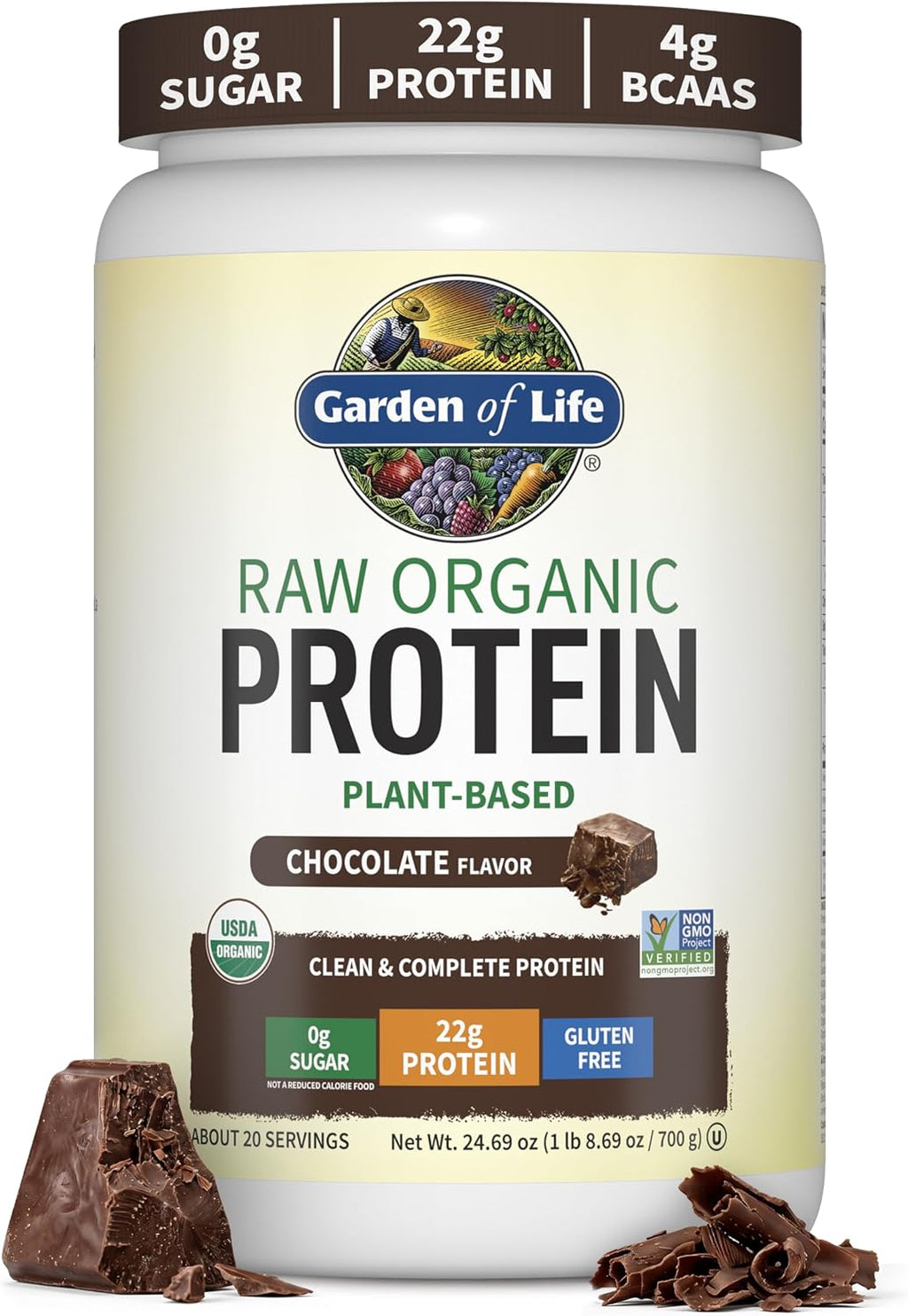 Garden of Life Protein Powder, Vegan Protein Powder, BCAA, Probiotics & Digestive Enzymes, Gluten & Lactose Free, Chocolate, 1.5 LB (Pack of 6)