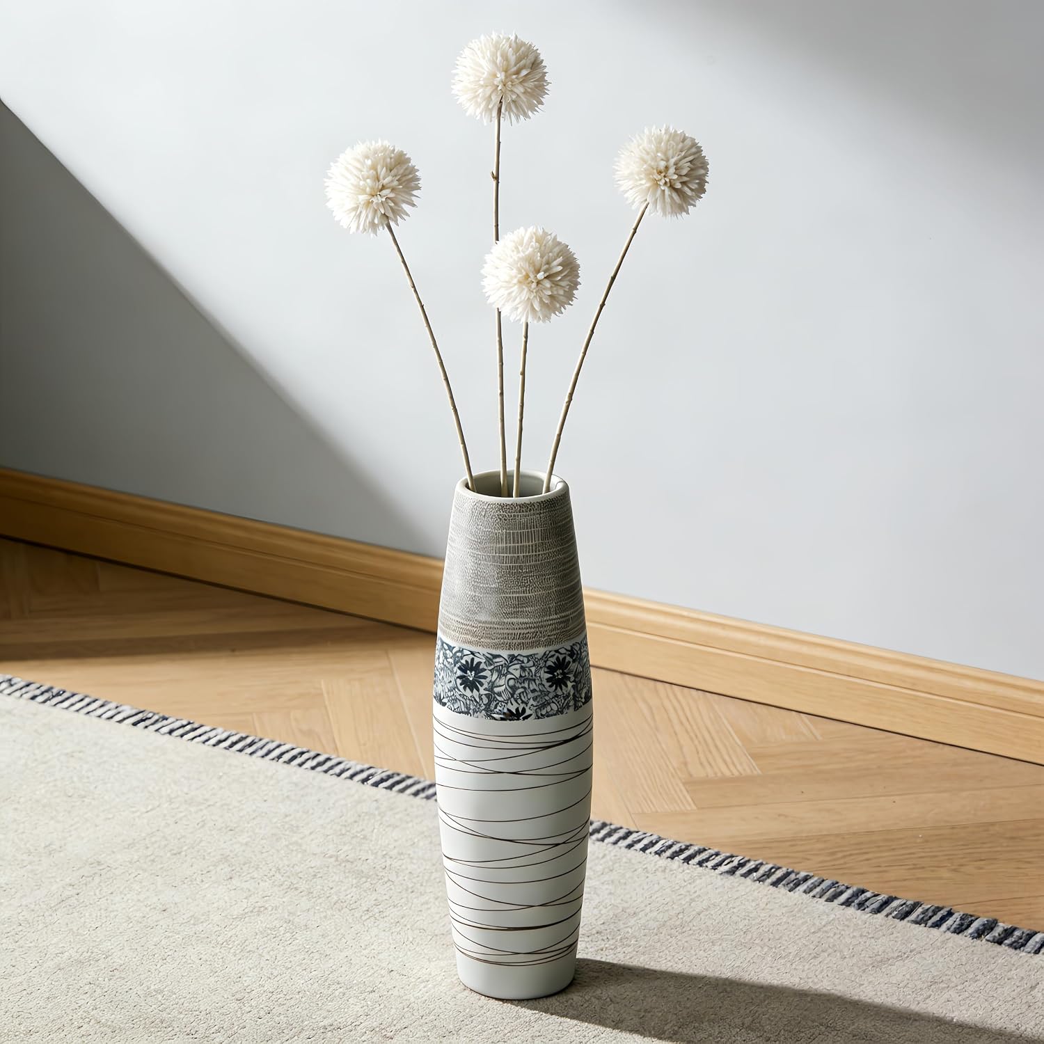 Tall Floor Vase-23.6 inches (60cm) Vintage Bohe Modern Large Rustic Ceramic Sturdy Home Decor Floor Handmade Tall Vases for Living Room Entryway Decor