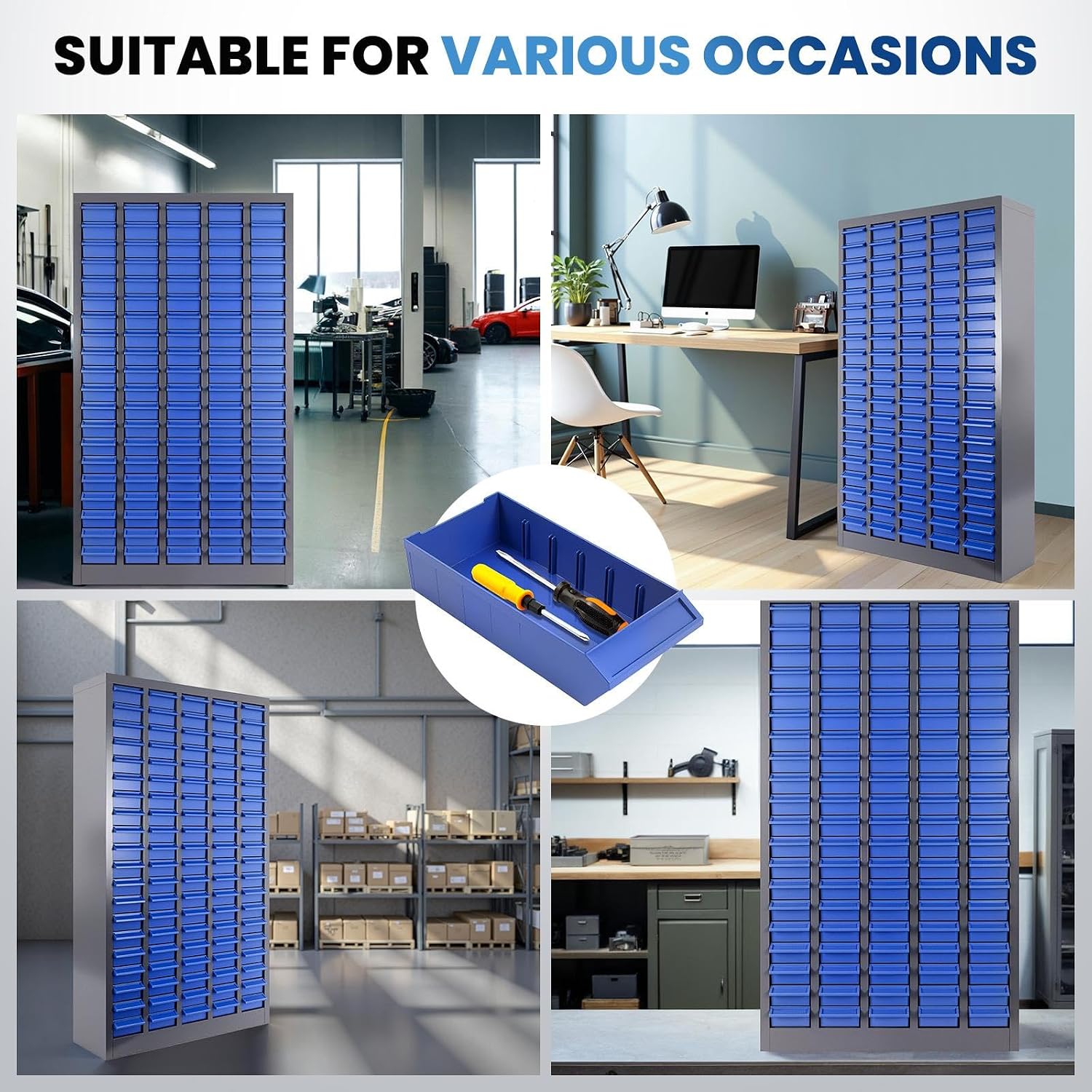 100 Drawers Parts Storage Cabinet, 46' H x 26' D x 9' W Nut and Bolt Organizer, ABS Drawers, Labels, Removable Dividers, Bolt Bin Storage Cabinet for Garage Auto Shop Hardware Small Parts Storage