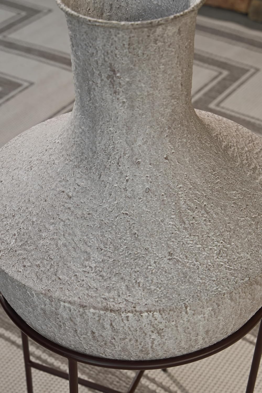 Signature Design by Ashley Estonbank Vase, Distressed Cream Metal Floor Vase with Espresso Brown Stand, for Faux Florals & Seasonal Indoor Outdoor Decor, 14.13' W x 14.13' D x 28.5' H
