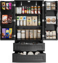 Gizoon Kitchen Pantry Cabinet with Drawers, 47' Small Food Pantry Storage Cabinet with 6 Door Shelves for Snack and Spice, Freestanding Craft Storage Cabinet for Craft Room, Black, Painted