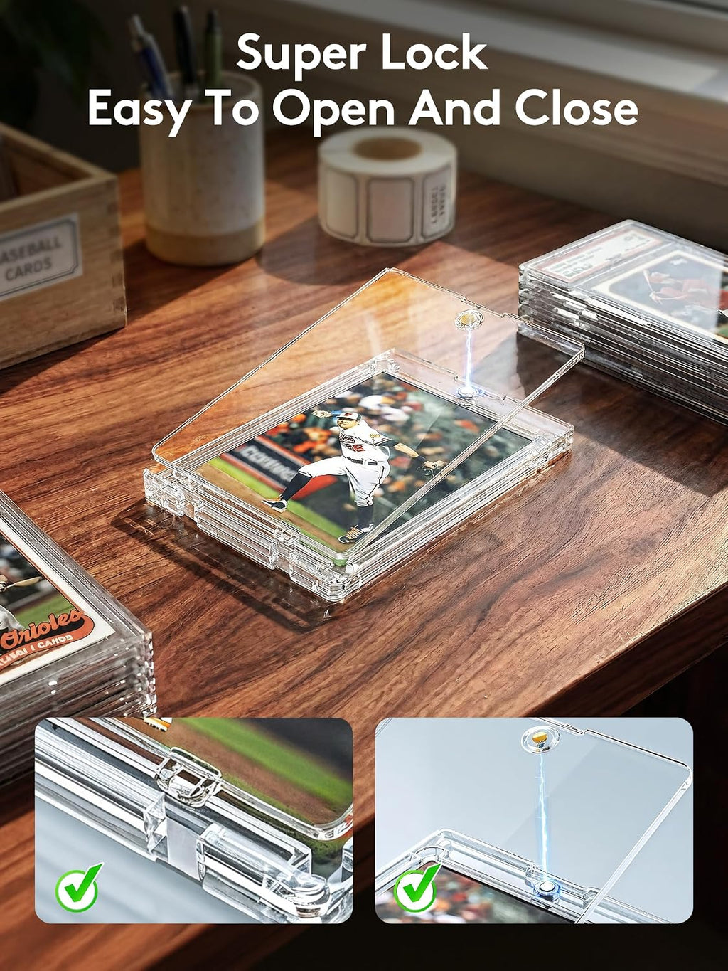 Magnetic Card Holder, Super Thin Premium 35pt One Card Holder Touch Card Protectors Hard Plastic Mag Case for Sports, Baseball, and Collectible Trading Cards (400)