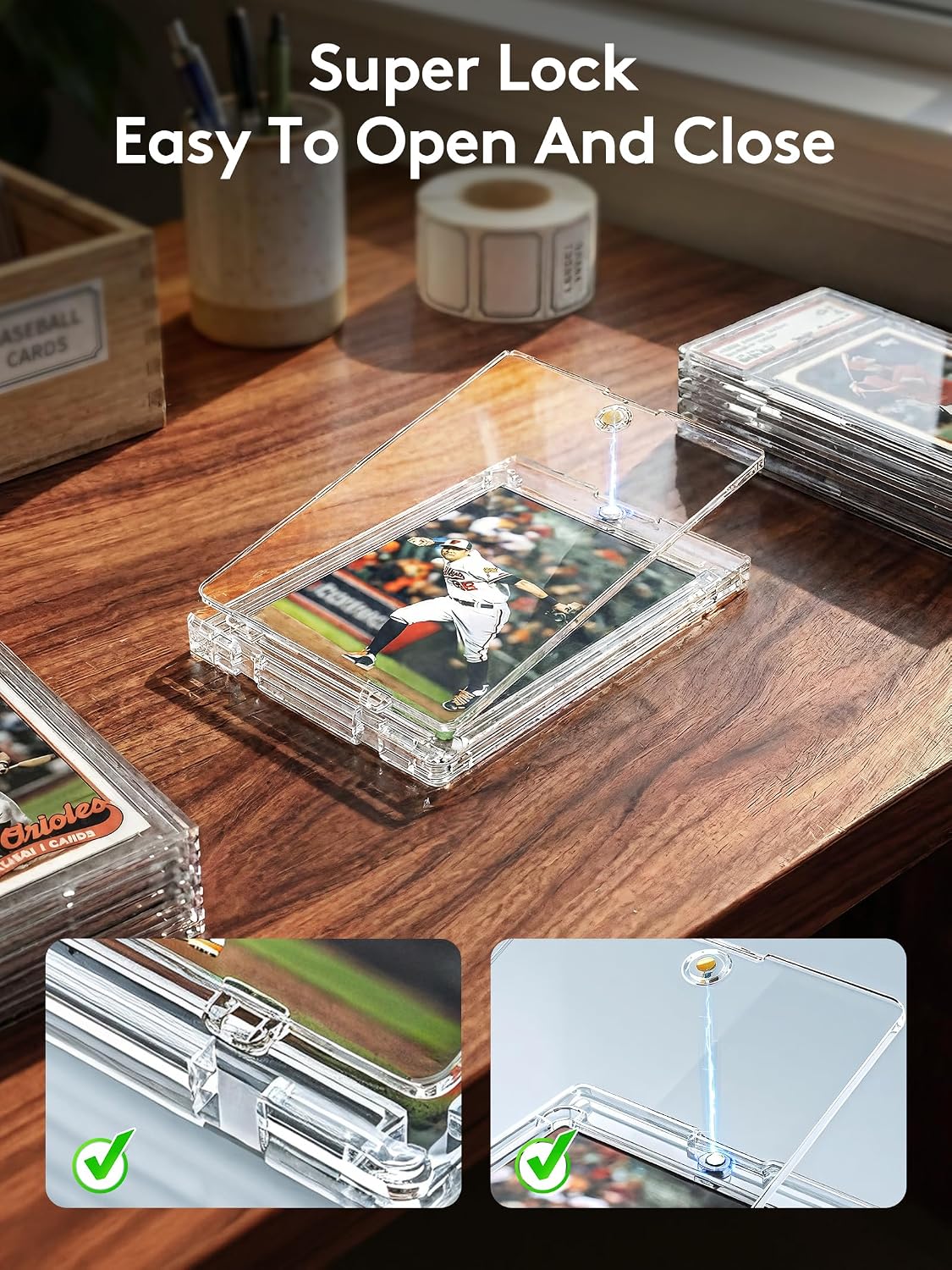 Magnetic Card Holder, Super Thin Premium 35pt One Card Holder Touch Card Protectors Hard Plastic Mag Case for Sports, Baseball, and Collectible Trading Cards (400)