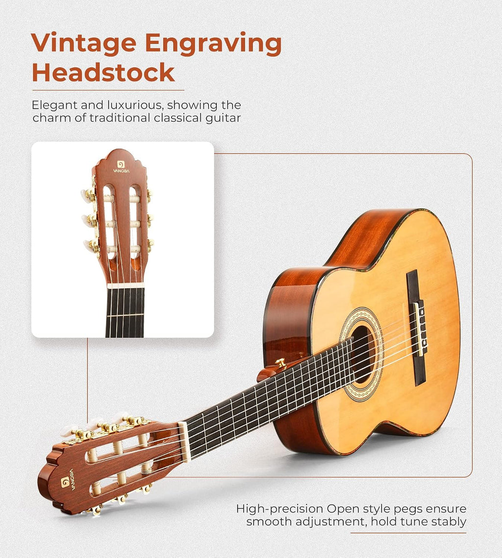 Vangoa Classical Guitar 3/4 Inch Acoustic Classical Guitar with Classical Guitar Strings Nylon