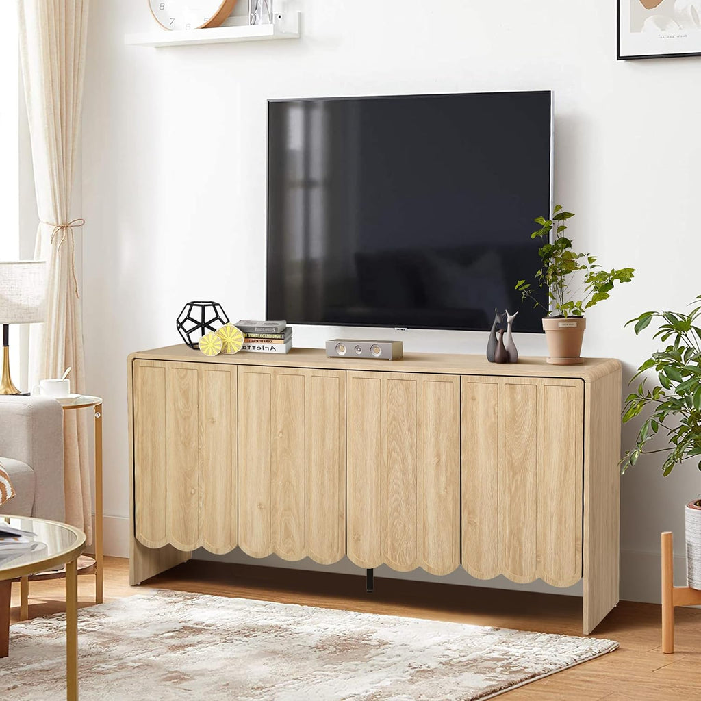 ORRD Sideboard Buffet Cabinet, Accent Storage Cabinets with 4 Doors, Farmhouse Wood Cabinet with Adjustable Shelves and Wave Panel for Living Room, Dining Room, Entry - Natural