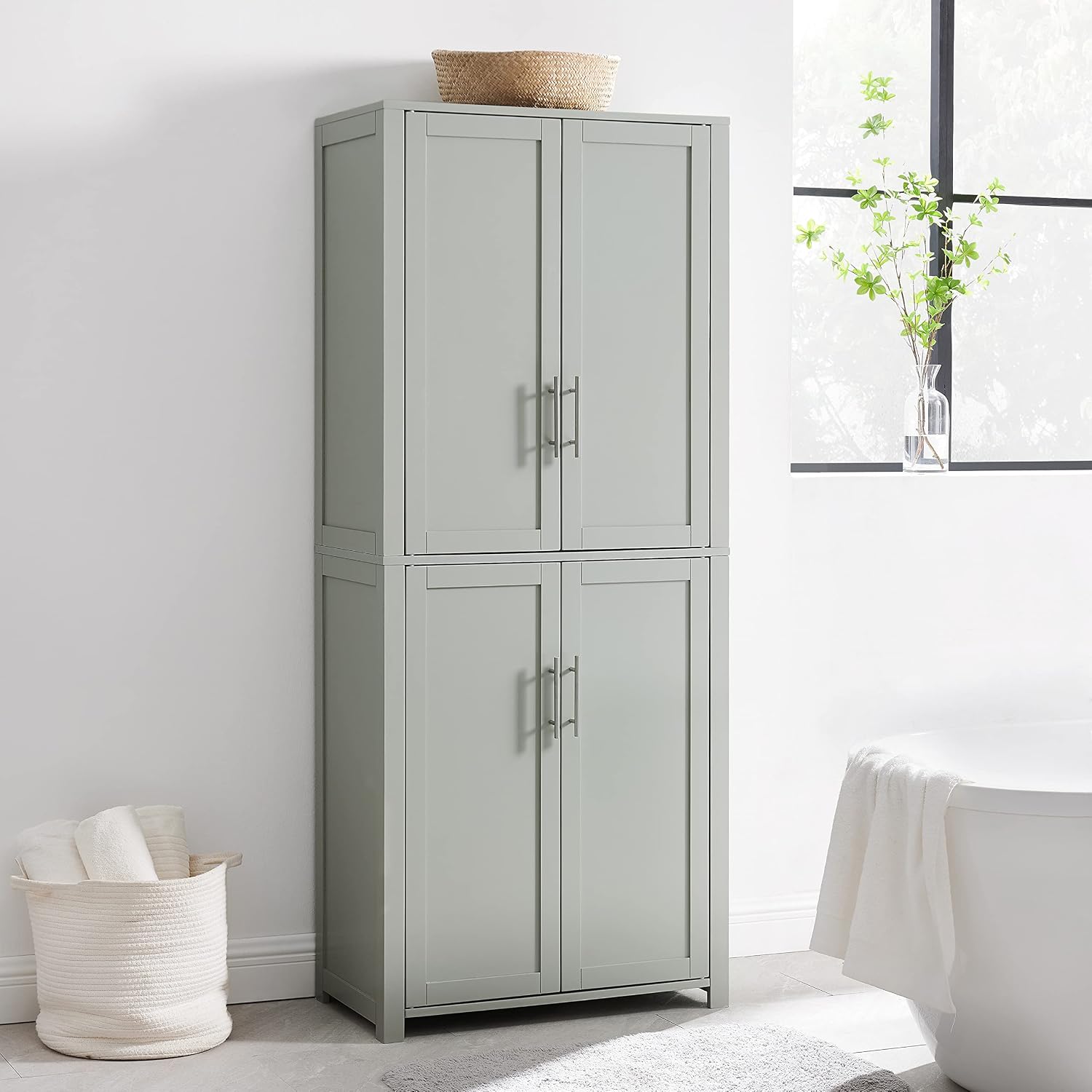 Crosley Furniture Savannah Tall Pantry Storage Cabinet with Shelves, Kitchen, Dining, or Laundry Room, Gray