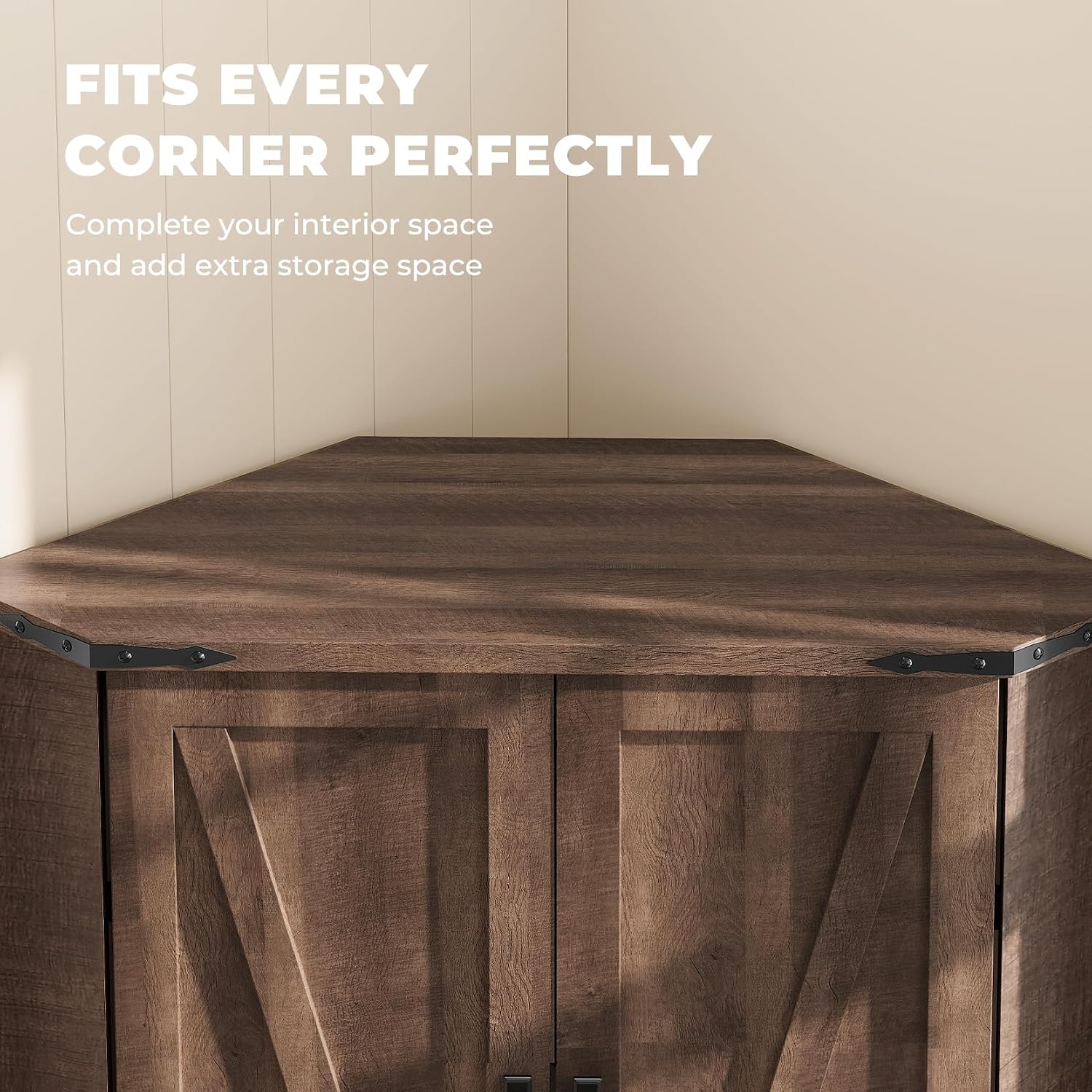 Dripex 71' Brown Farmhouse Corner Pantry Cabinet with LED Light, Tall Storage Cabinet with Doors & Adjustable Shelves, Food Pantry for Kitchen, Living Room, Dining Room