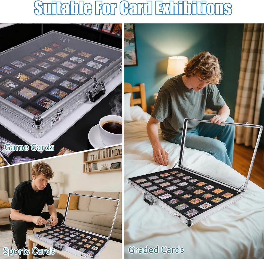 Upgraded 34' x 22' Card Display Case, Trading Card Display Case with Aluminum Frame & Acrylic Side Panels, Dual Security with Combination & Key Lock, Perfect for Trade Shows & Card Display(Sliver)