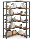 VASAGLE 6 Tier Bookshelf with Metal Frame, Convertible Industrial Corner Shelf, 9.4 x 52.8 x 69 Inches, for Living Room, Bedroom, Home Office, Rustic Brown and Ink Black ULLS806K01
