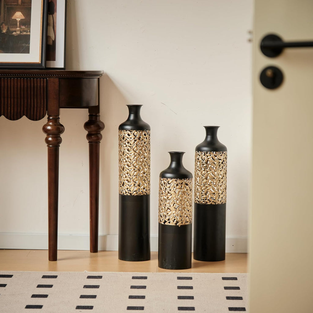 Floor Vases Decorative Tall - 20.8/24.8/28.7 in Metal Cylinder Vases Extra Large Decorative Vase Set of 3 Living Room Modern Big Standing Decor for Dining Bedroom Home Corner Indoor