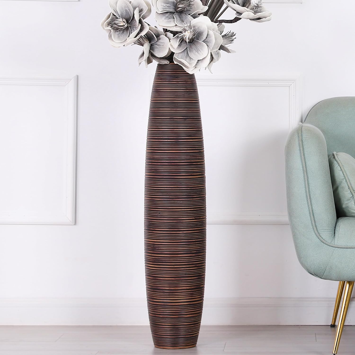 Leewadee Decorative Tall Floor Vase for Living Room Decor, 34 inches, Brown, Resin