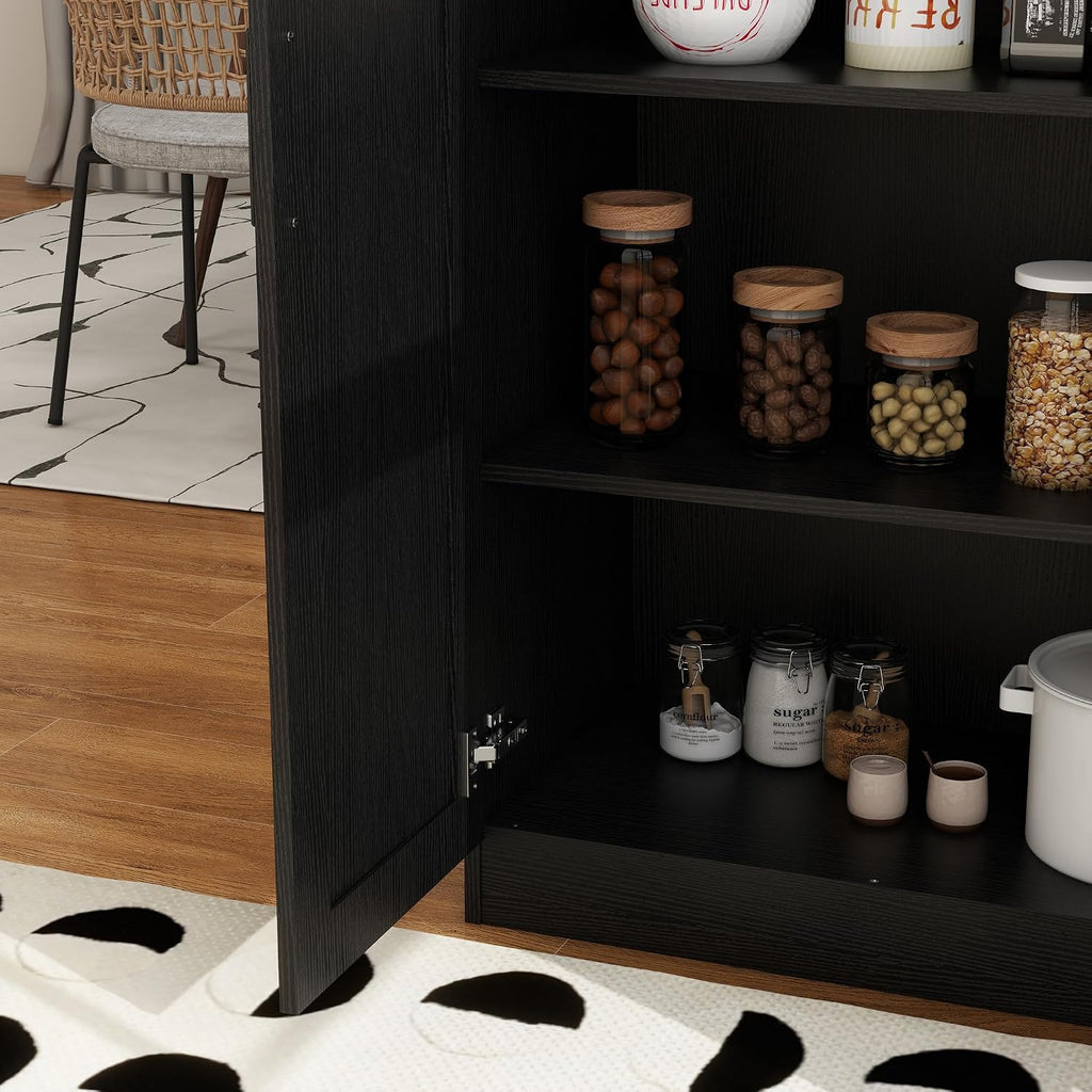 Wooden Storage Cabinet, Collection Food Pantry Narrow Cabinet Free Standing with 2 Doors and 3 Shelves Tool Cabinet, for Kitchens, Living Room, Utility Rooms (Black)
