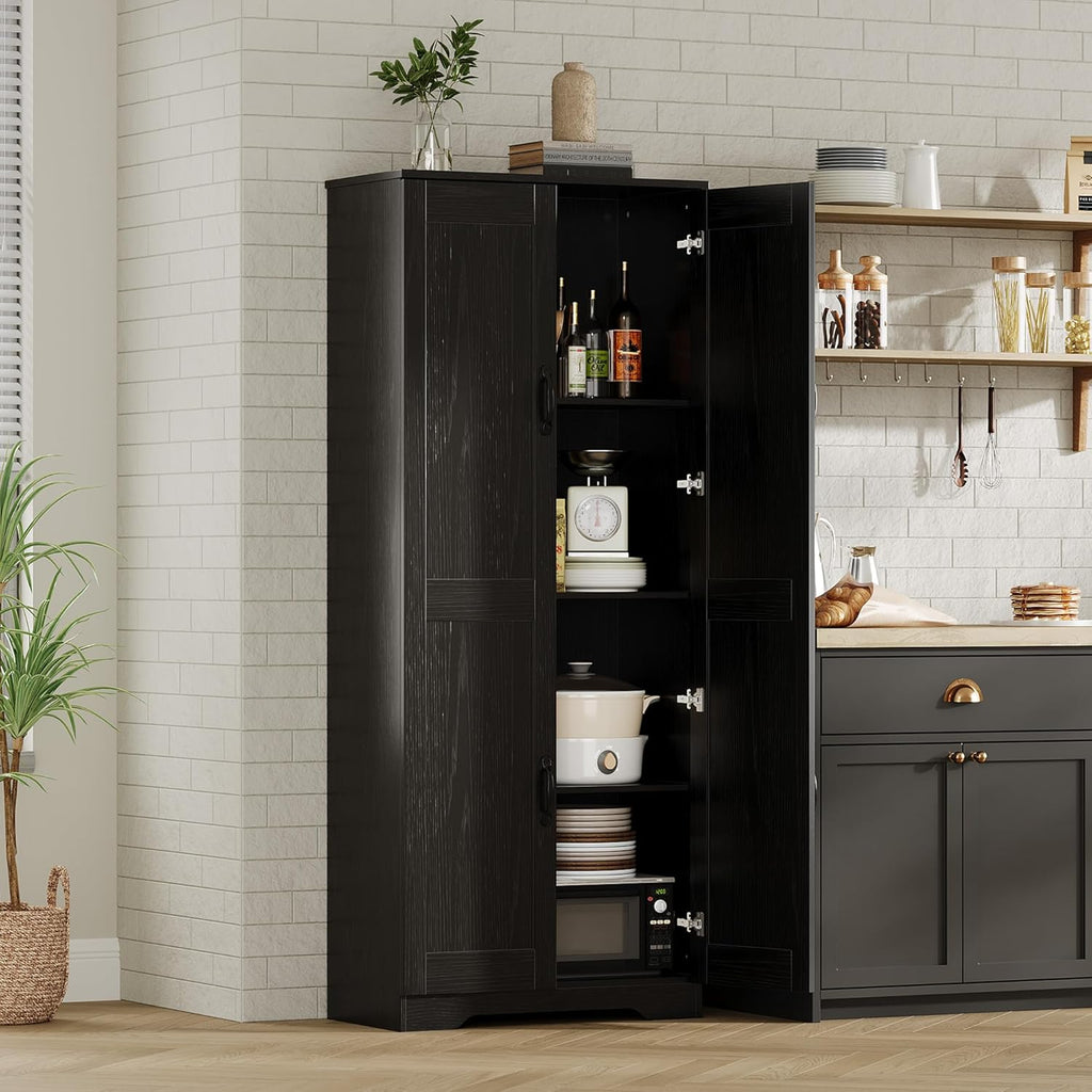 IDEALHOUSE Tall Pantry Cabinet, 60' Kitchen Pantry Storage Cabinet with 2 Doors and Adjustable Shelves, Freestanding Kitchen Cabinet, Cupboard for Dining Room, Bathroom, Antique Black
