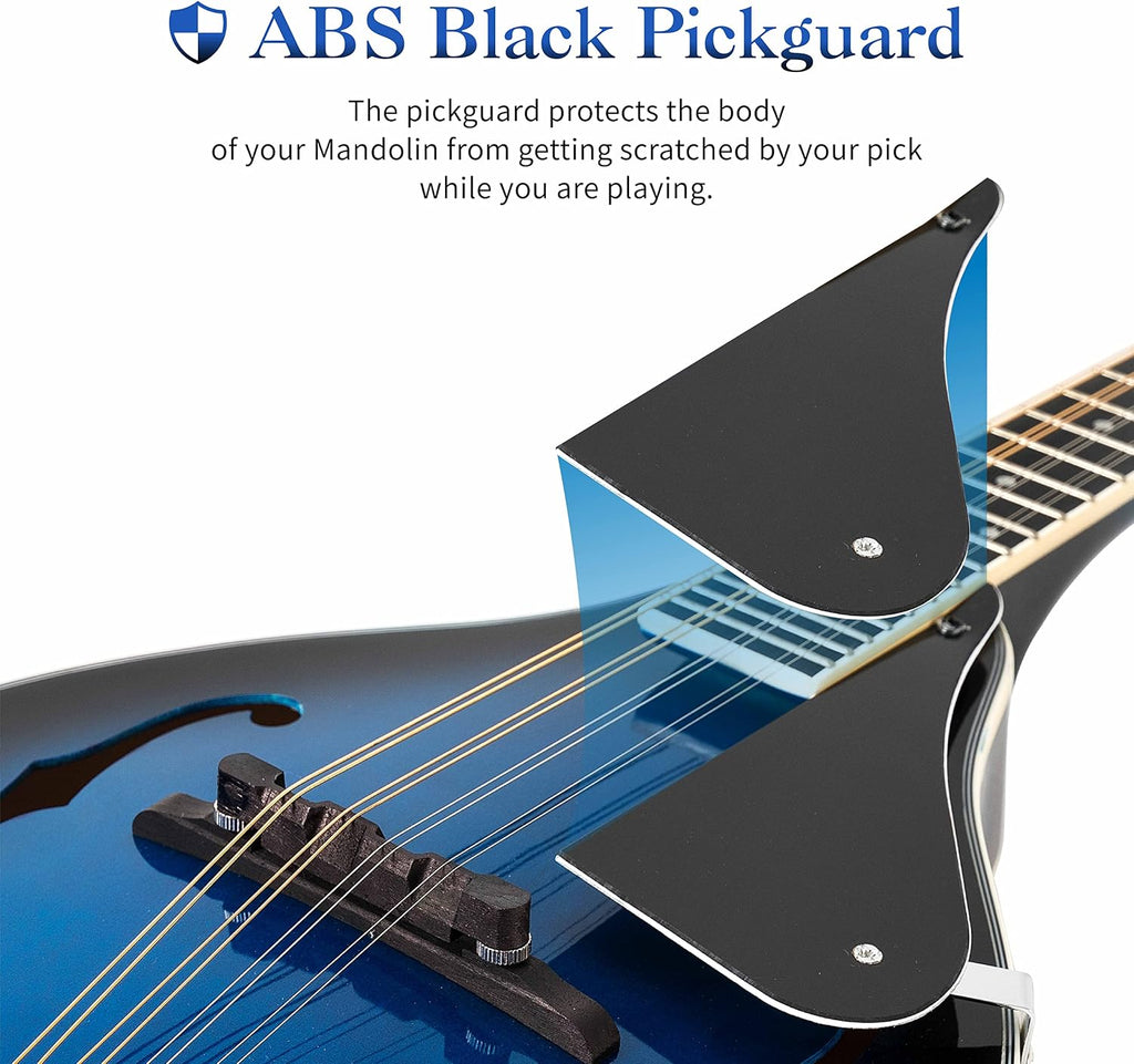 Mulucky A Style Mandolins Instrument, 8 String Acoustic Mandolin with Beginner Kit, Case, Tuner, String, Picks - Blue
