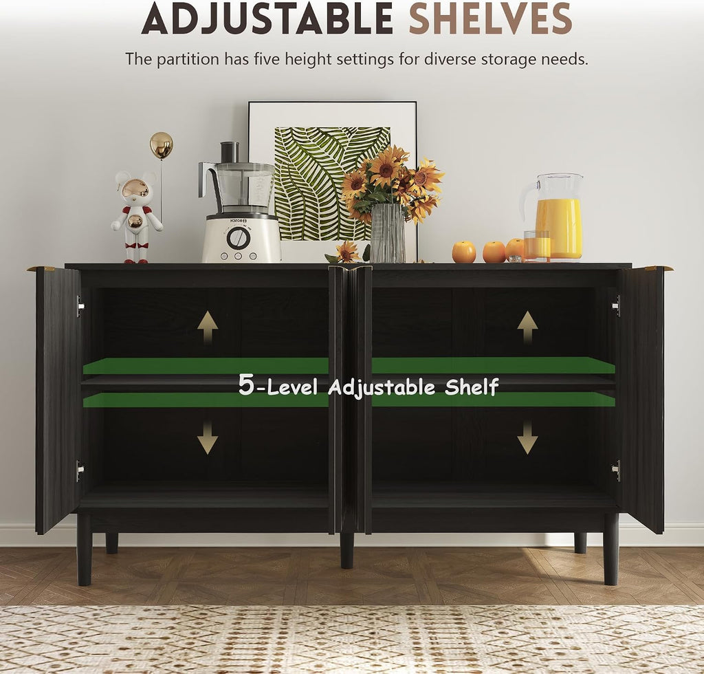 Otterease Fluted Cabinet with Storage, Small Buffet Cabinet Sideboard with Door, Kitchen Buffet Storage Accent Cabinets with Adjustable Shelves for Living Room, Entry, Hallway,Black