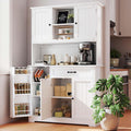 Gizoon Tall Kitchen Storage Cabinet with Door and Shelves, 67' Kitchen Pantry Cabinet Large Coffee Bar Hutch with Storage for Dining Room, Painted White