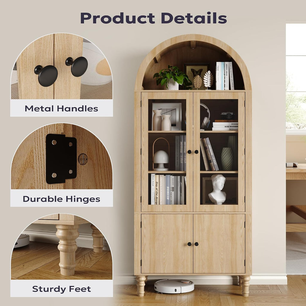 Furnify 71' Tall Arched Pantry Cabinet, Modern Kitchen Storage Cabinet with Doors, 3 Adjustable Shelves, Door Shelves, Organizer, Versatile Cupboard for Kitchen, Bathroom, Natural