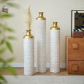 3-piece/Set Large Metal Floor Vases, Decorative Tall Set of 3 Handmade Vintage Modern Home Decor Center Vases Standing Flower Holder for Home Décor Indoor (White Gold Cellular)