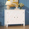 40' Coffee Bar Cabinet with Shelf, Craft Storage Cabinet with Doors, Wood Cabinet, Charming Carved Motif, Entry Way Cabinet with Storage, Sideboard Buffet for Living Room, Kitchen, Distressed White