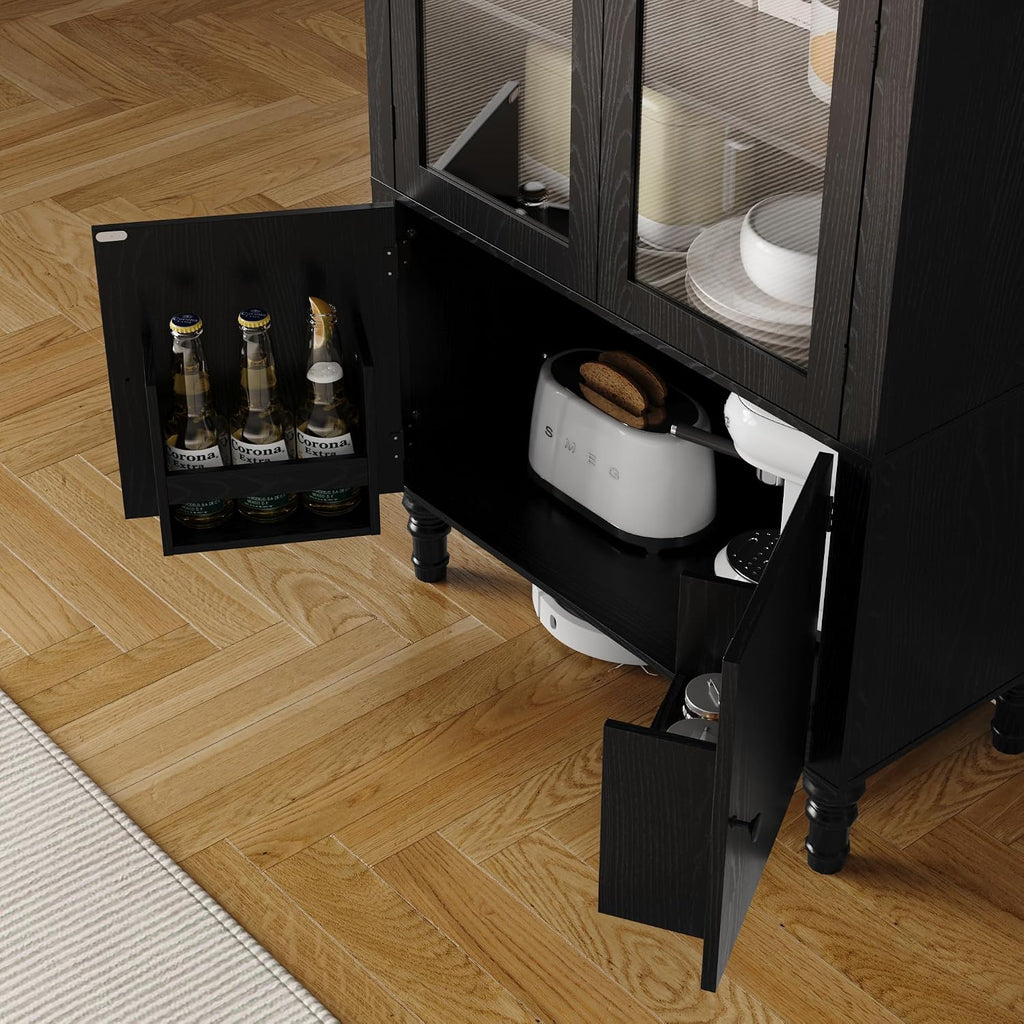 Furnify 71' Tall Arched Pantry Cabinet, Modern Kitchen Storage Cabinet with Doors, 3 Adjustable Shelves, Door Shelves, Organizer, Versatile Cupboard for Kitchen, Bathroom, Black