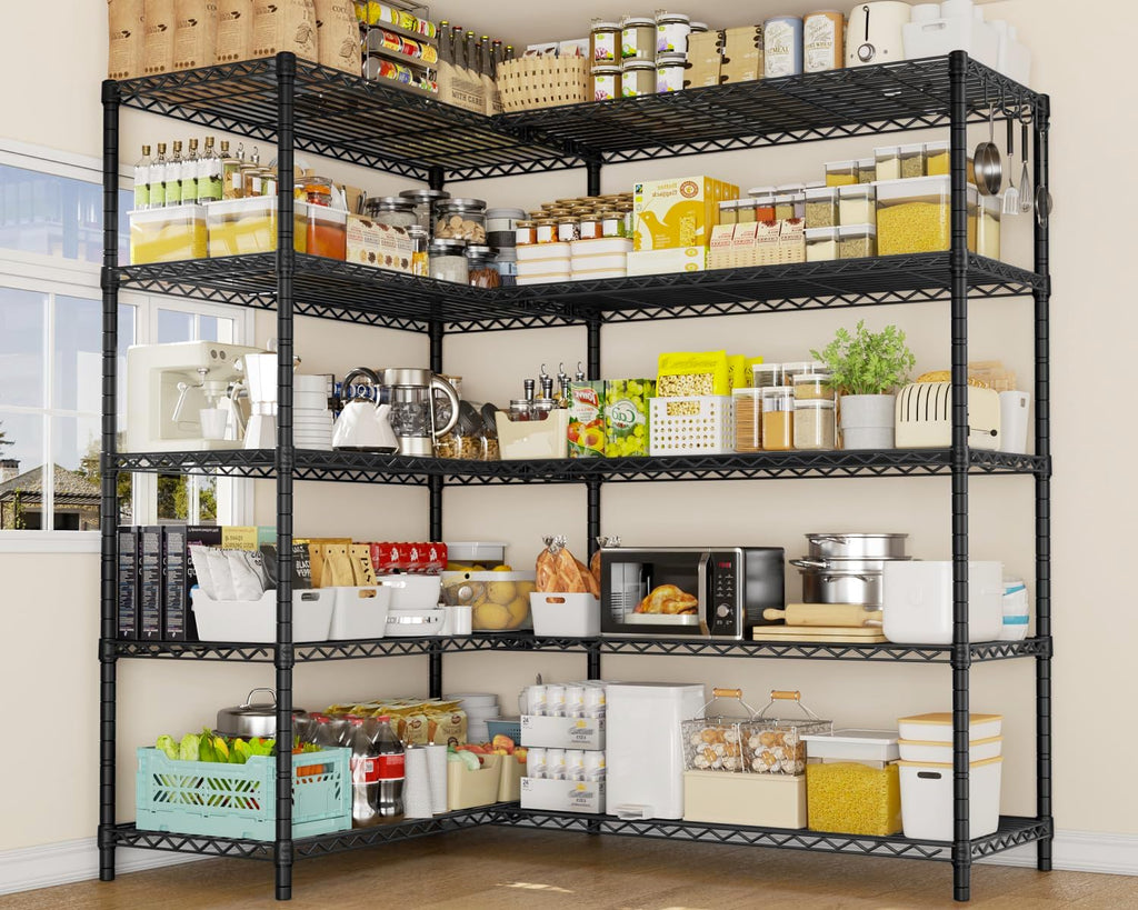 PrimeZone 5 Tier 72' W x 16''D x 76''H Metal Storage Wire Shelves - Heavy Duty Standing Garage Shelving Unit, Adjustable Steel Wire Rack Utility Shelf for Warehouse Kitchen Pantry Corner, Black