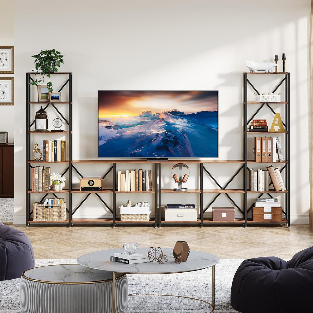Tribesigns 5-Tier Ladder Staggered Bookshelf, Industrial Corner Bookcase with 9 Open Shelves, Modern Display Rack Storage Shelf for Home & Office
