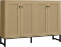Panana Sideboard Accent Storage Cabinet with Rattan Decorated 4 Doors Dining Room Freestanding Kitchen Buffet Table Cupboard (Natural)