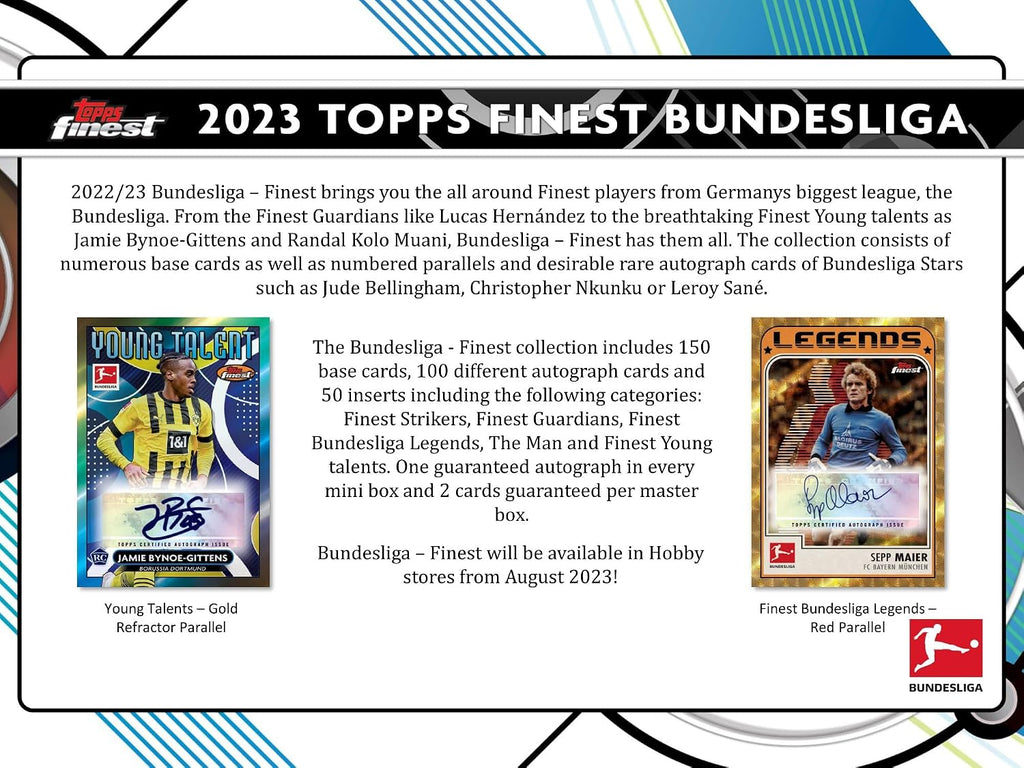 Topps 2022/23 Finest Bundesliga Soccer Hobby Box - 60 Trading Cards, 2 Autograph Cards Per Box, Collect 150-Card Base Set