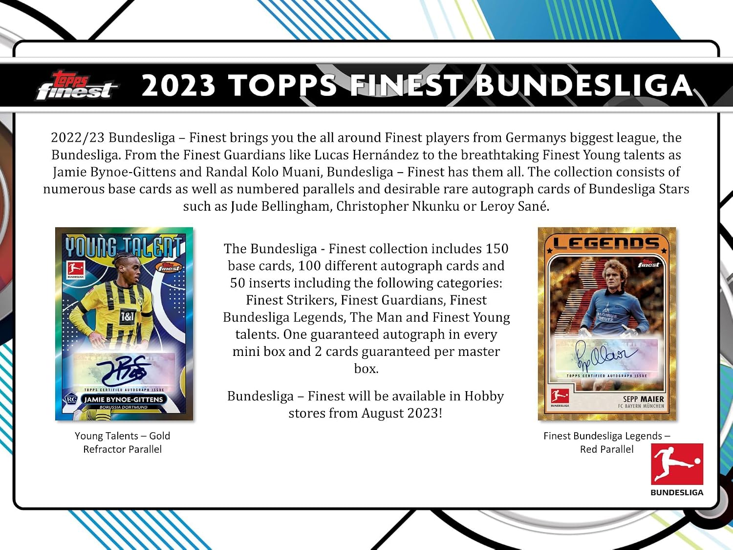Topps 2022/23 Finest Bundesliga Soccer Hobby Box - 60 Trading Cards, 2 Autograph Cards Per Box, Collect 150-Card Base Set
