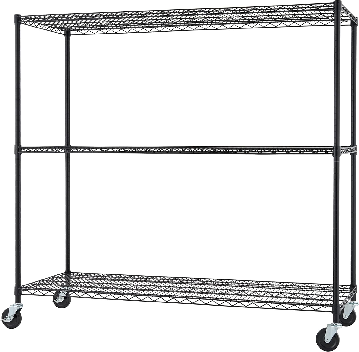 Trinity Basics 3-Tier Adjustable Wire Shelving with Wheels for Kitchen Organization, Garage Storage, Laundry Room, NSF Certified, 600 to 1350 Pound Capacity, 60' by 24' by 54', Black