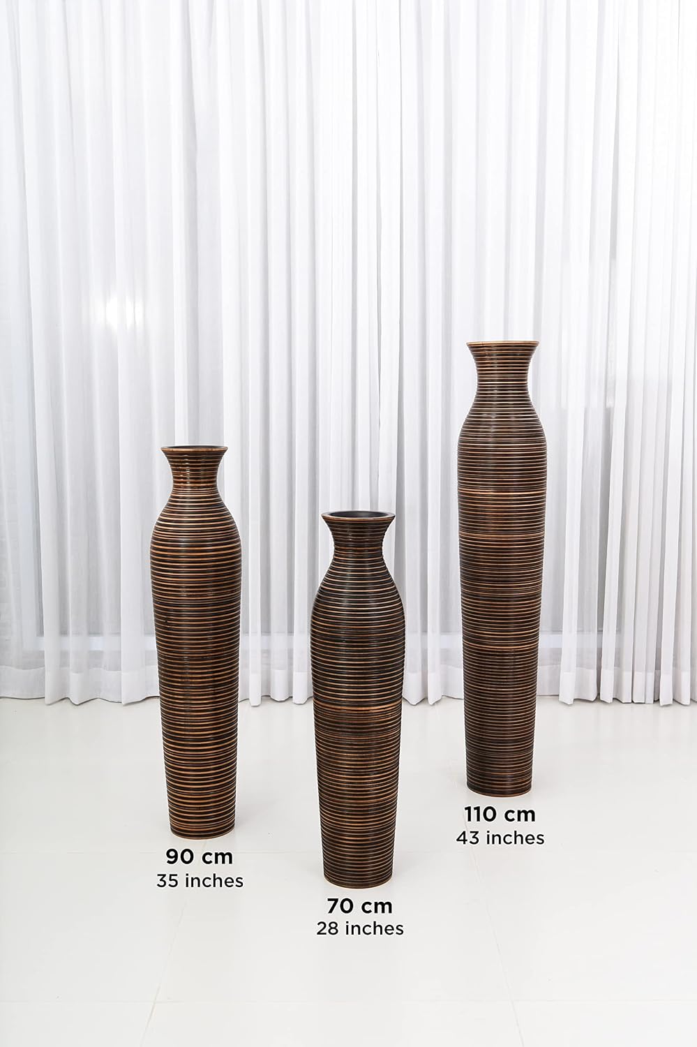 Leewadee Large Brown Home Decor Floor Vase - Wooden 34 inch Tall Farmhouse Decor Flower Holder for Fake Plant and Pampas Grass
