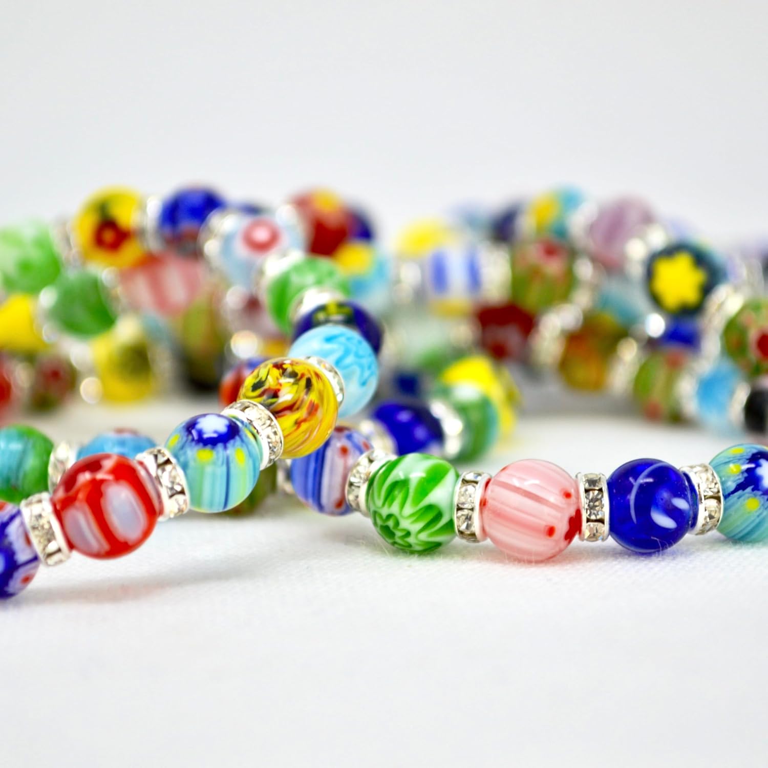 MY ITALIAN DÉCOR - Murano Glass Millefiori Bead Bracelet SET OF 3 | Beaded Bracelet with Elastic | Handmade for Woman | Made In Italy