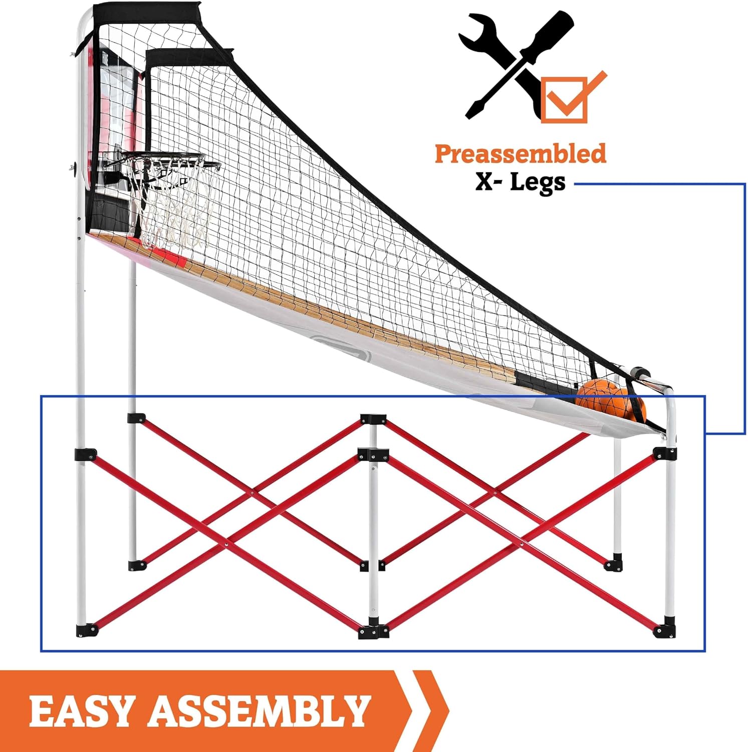 Hall of Games EZ Fold Premium Indoor Arcade Basketball Game with Steel Frame and Polycarbonate Backboard, Dual Shot Electronic Scoring with 6 Size 3 Balls Included, Perfect for Basement Game Rooms