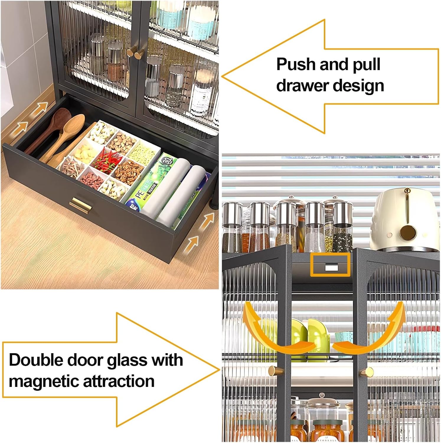 Bakers Rack with Drawers, Microwave Stand, Kitchen Storage Cabinet, Oven Rack, Household Countertop Storage Cabinet, Dish Cabinet (Color : B)