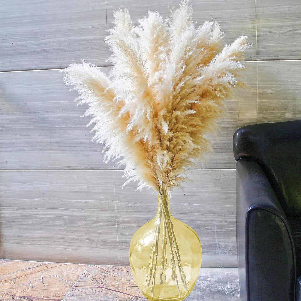21' Extra Large Glass Floor Vase for Tall Pampas Grass, Golden Clear Big Glass Vases for Tall Branches Plant, Heavy Duty Round Balloon Vase for Living Room Home Decor
