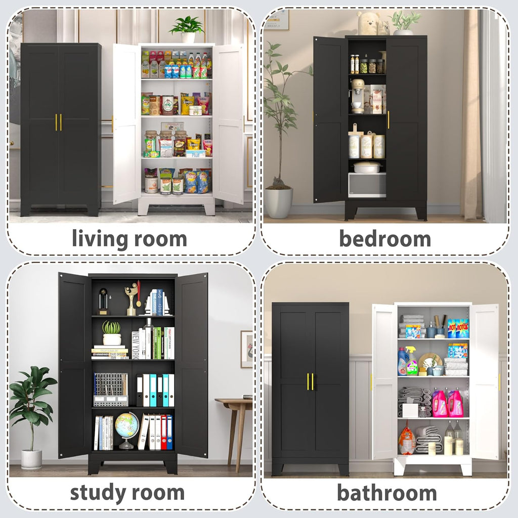 GAIOUS 61.02' Kitchen Pantry Cabinet, Pantry Storage Cabinet with 2 Doors and Adjustable Shelves, Black Food Storage for Kitchen, Living Room, Bedroom and Dining Room (Black) Metal Sideboard