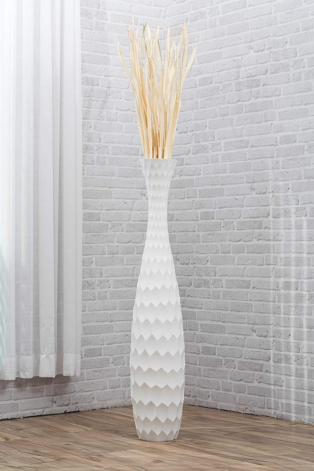 Leewadee Large White Home Decor Floor Vase - Wooden 41 inch Tall Farmhouse Decor Flower Holder for Fake Plant and Pampas Grass