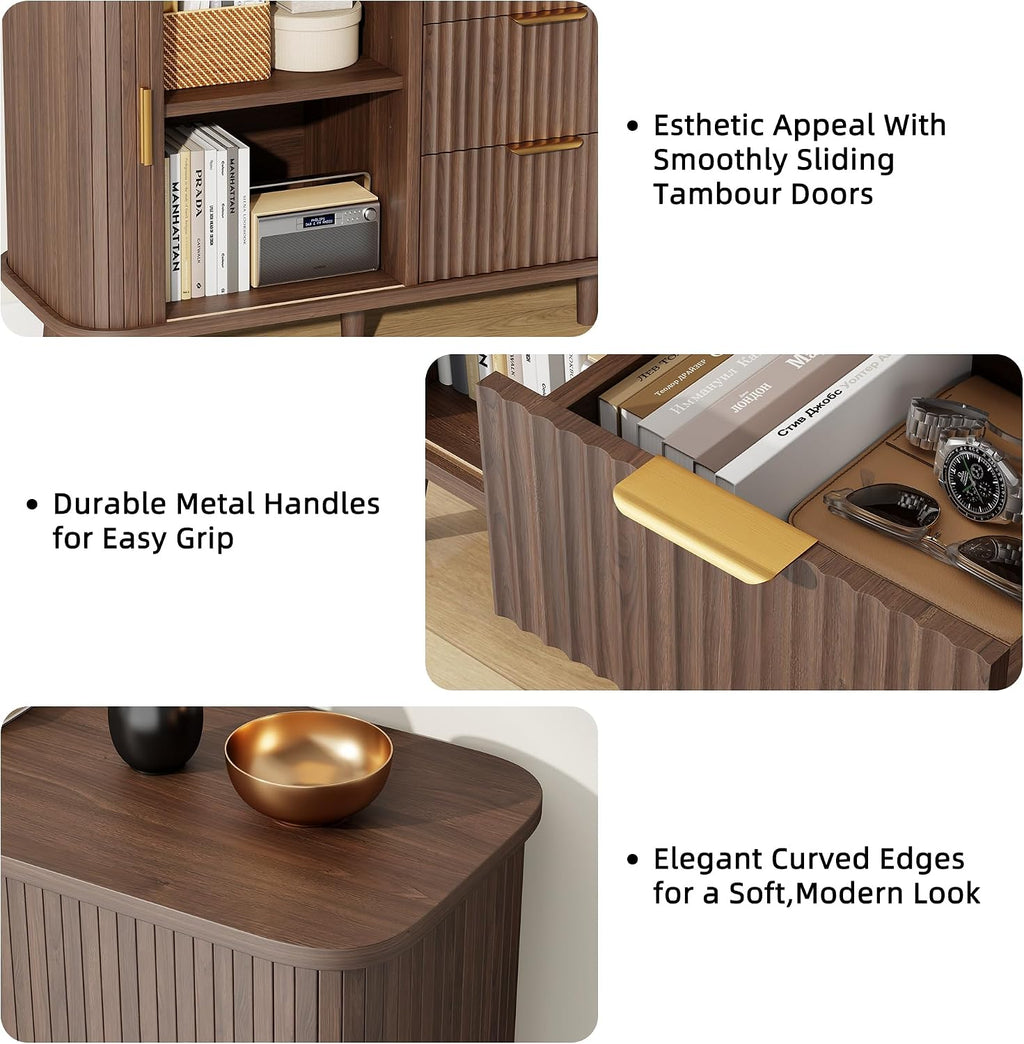 Lulive Walnut Buffet Cabinet, 55' Wide Sideboard Buffet Storage Cabinet with Rolling & Sliding Doors, Modern Bar Cabinet for Kitchen & Dining Room