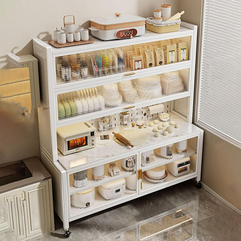 JKGHK Kitchen Pantry Storage Cabinet, Kitchens Baker's Rack with Acrylic Cabinet Door, Buffet Cabinets On Wheels with Pegboard, for Garage Pantry Home Spices(White,24x68in)