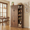 holzart 63' Tall Kitchen Pantry Cabinet, Freestanding Dining Room Storage Hutch with 4 Doors and Adjustable Shelves, Modern Utility Cupboard for Coffee Bar and Microwave, Brown